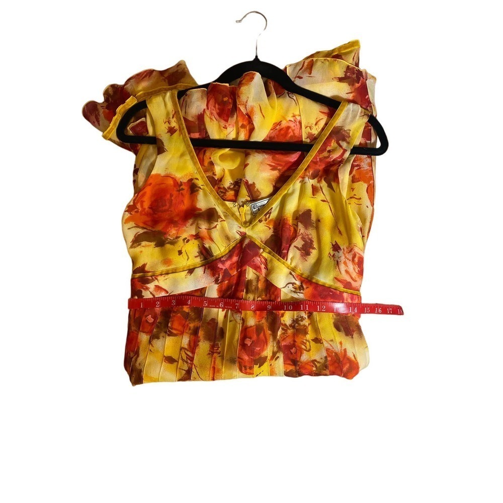 Giorgio Grati 100% Seta Silk Yellow/Red Floral dress - Picture 4 of 8